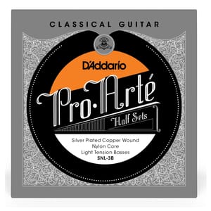 D'Addario SNL-3B Pro-Arte Silver Plated Copper on Nylon Core Classical Guitar Half Set, Light Tension