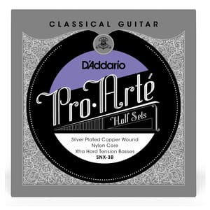 D'Addario SNX-3B Pro-Arte Silver Plated Copper on Nylon Core Classical Guitar Half Set, Extra Hard Tension