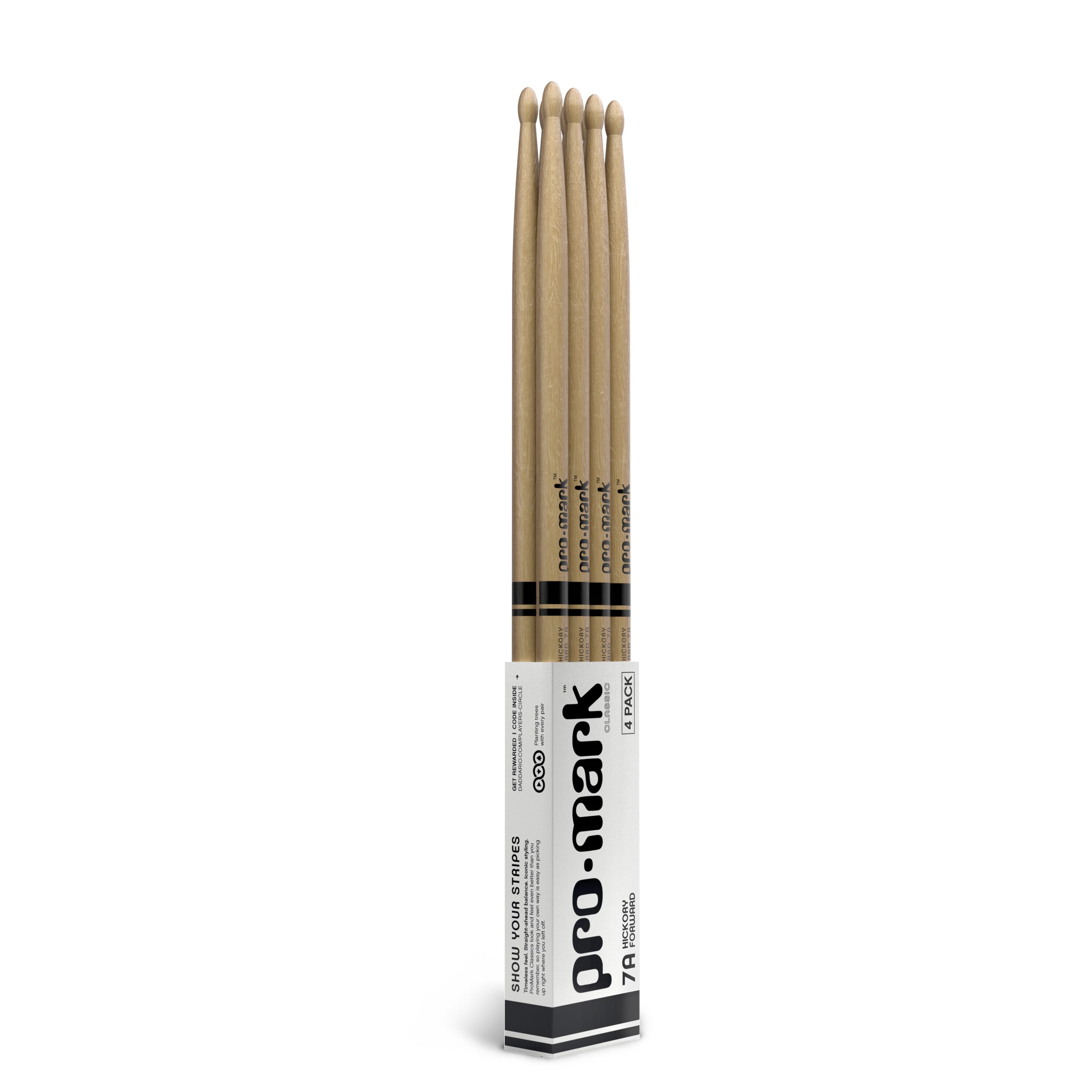 ProMark Classic Forward 7A Hickory Drumstick, Oval Wood Tip, 4-Pack
