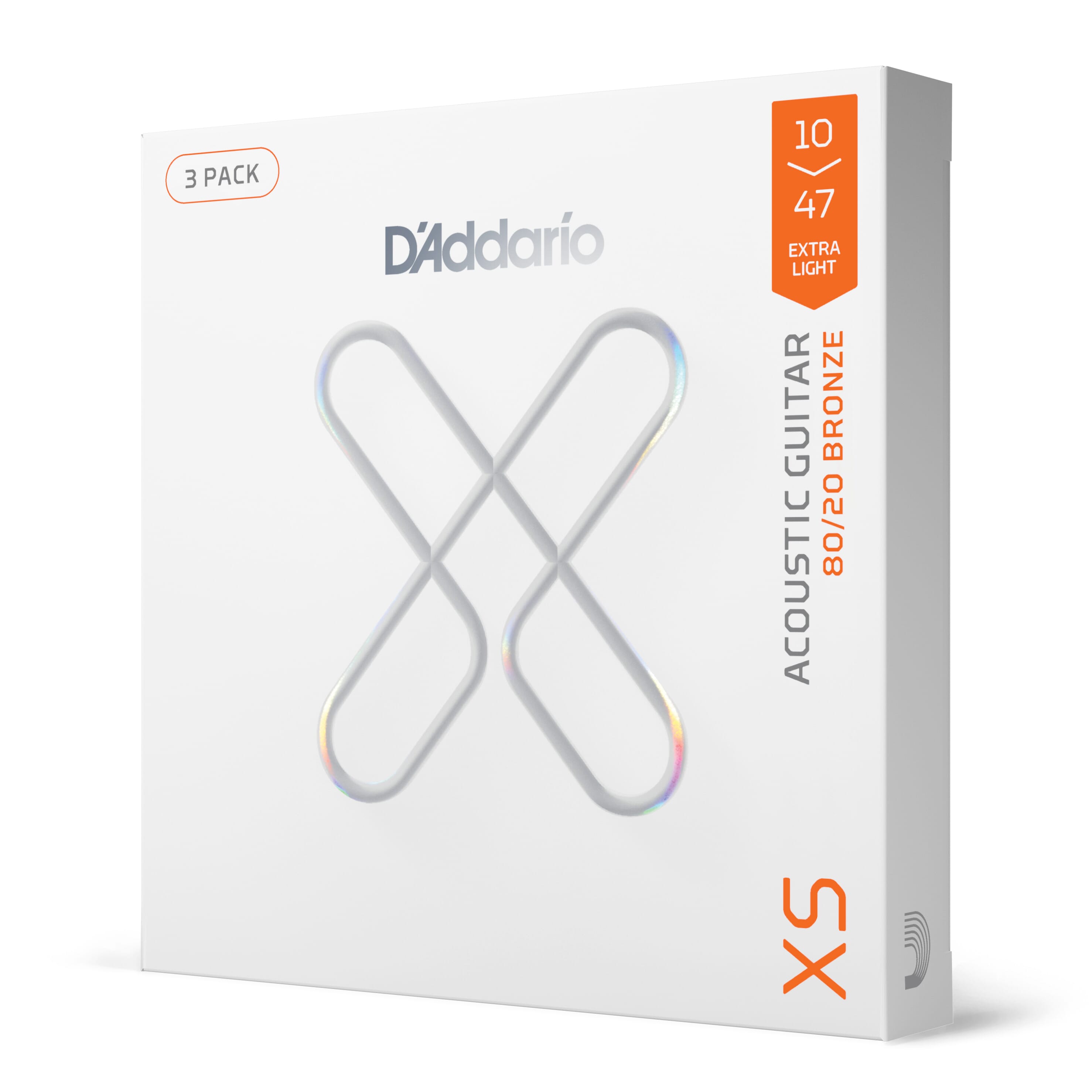 D'Addario XSABR1047-3P 10-47 Extra Light, XS 80/20 Bronze Coated Acoustic Guitar Strings 3-Pack