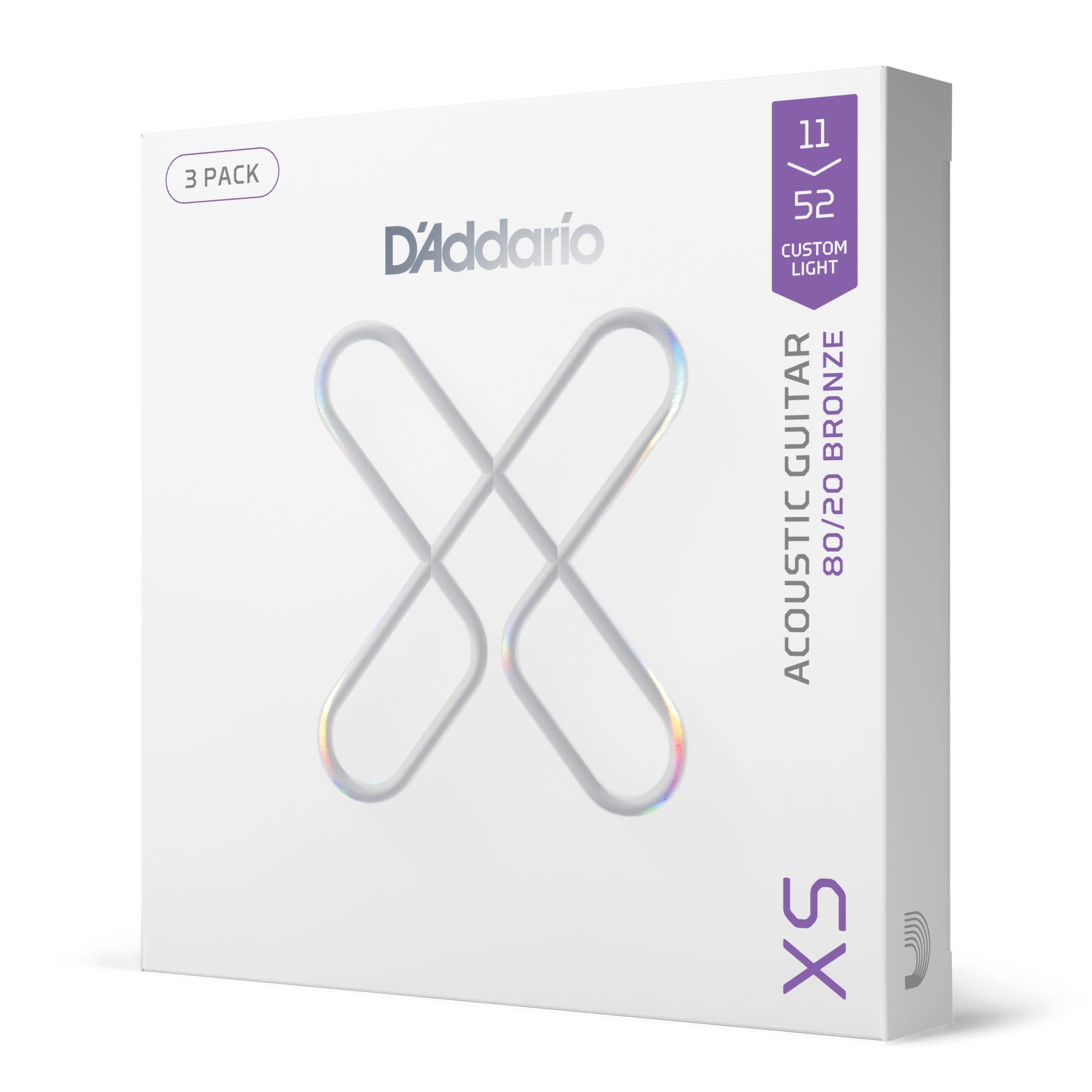 D'Addario XSABR1152-3P 11-52 Custom Light, XS 80/20 Bronze Coated Acoustic Guitar Strings 3-Pack