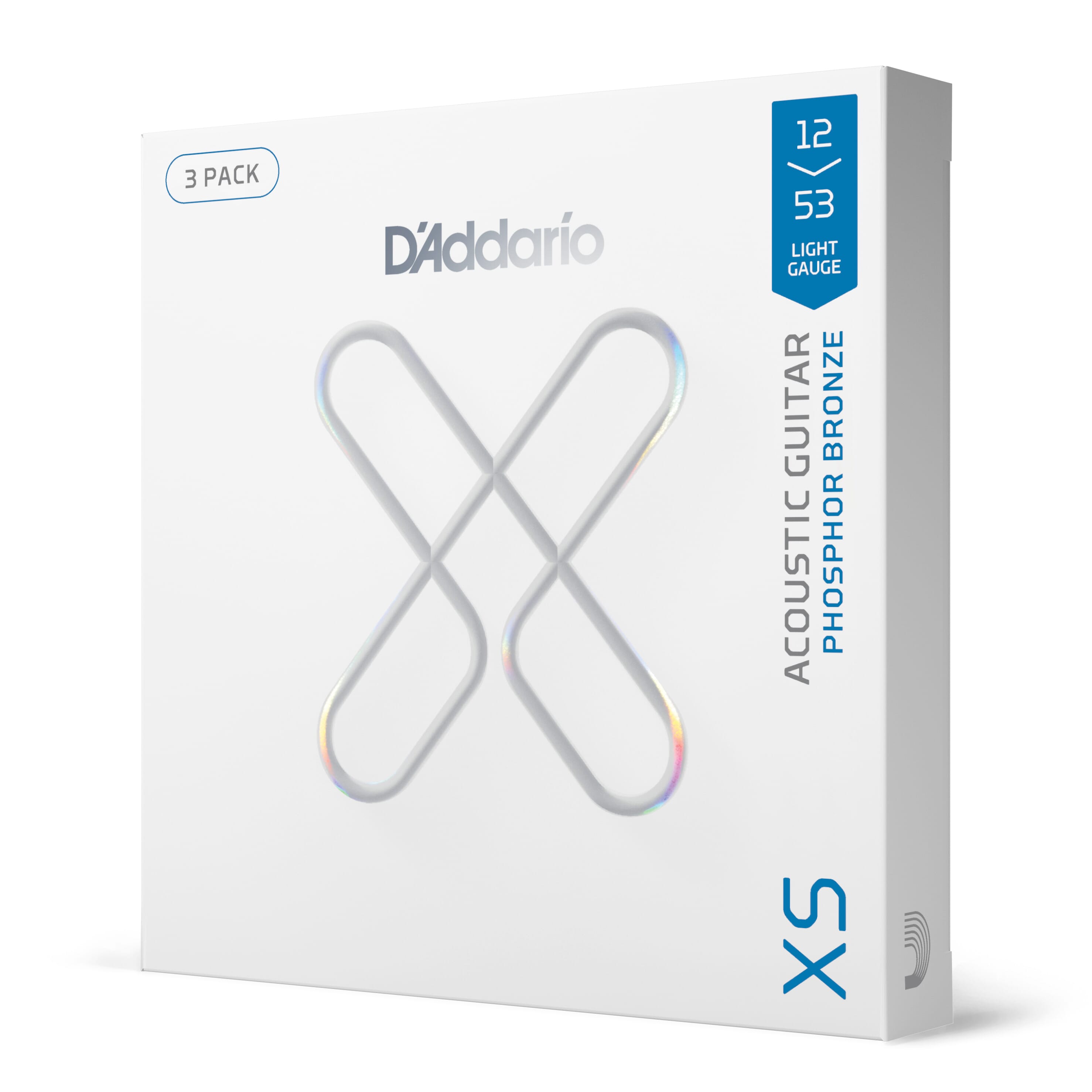 D'Addario XSAPB1253-3P 12-53 Regular Light, XS Phosphor Bronze Coated Acoustic Guitar Strings 3-Pack