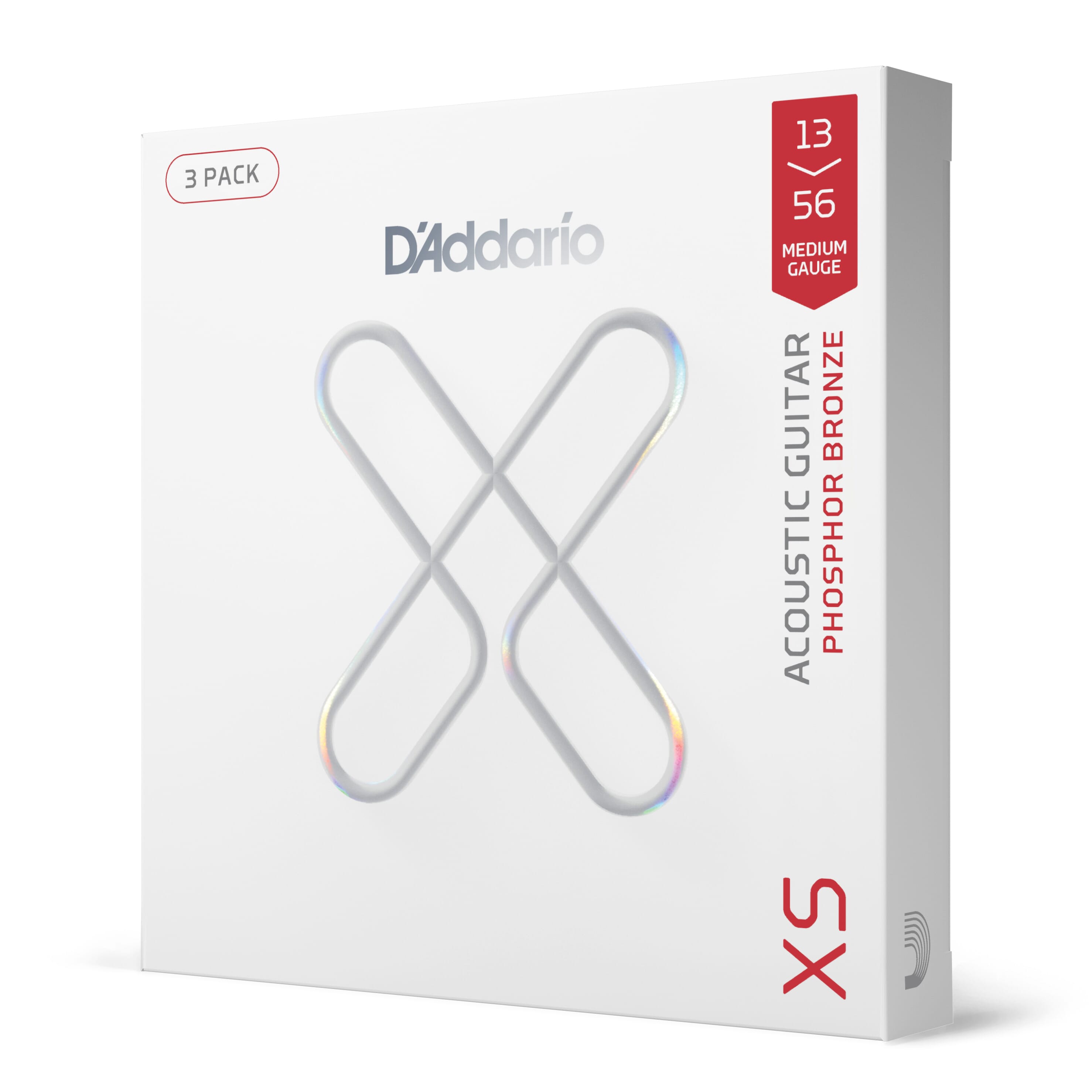 D'Addario XSAPB1356-3P 13-56 Medium, XS Phosphor Bronze Coated Acoustic Guitar Strings 3-Pack