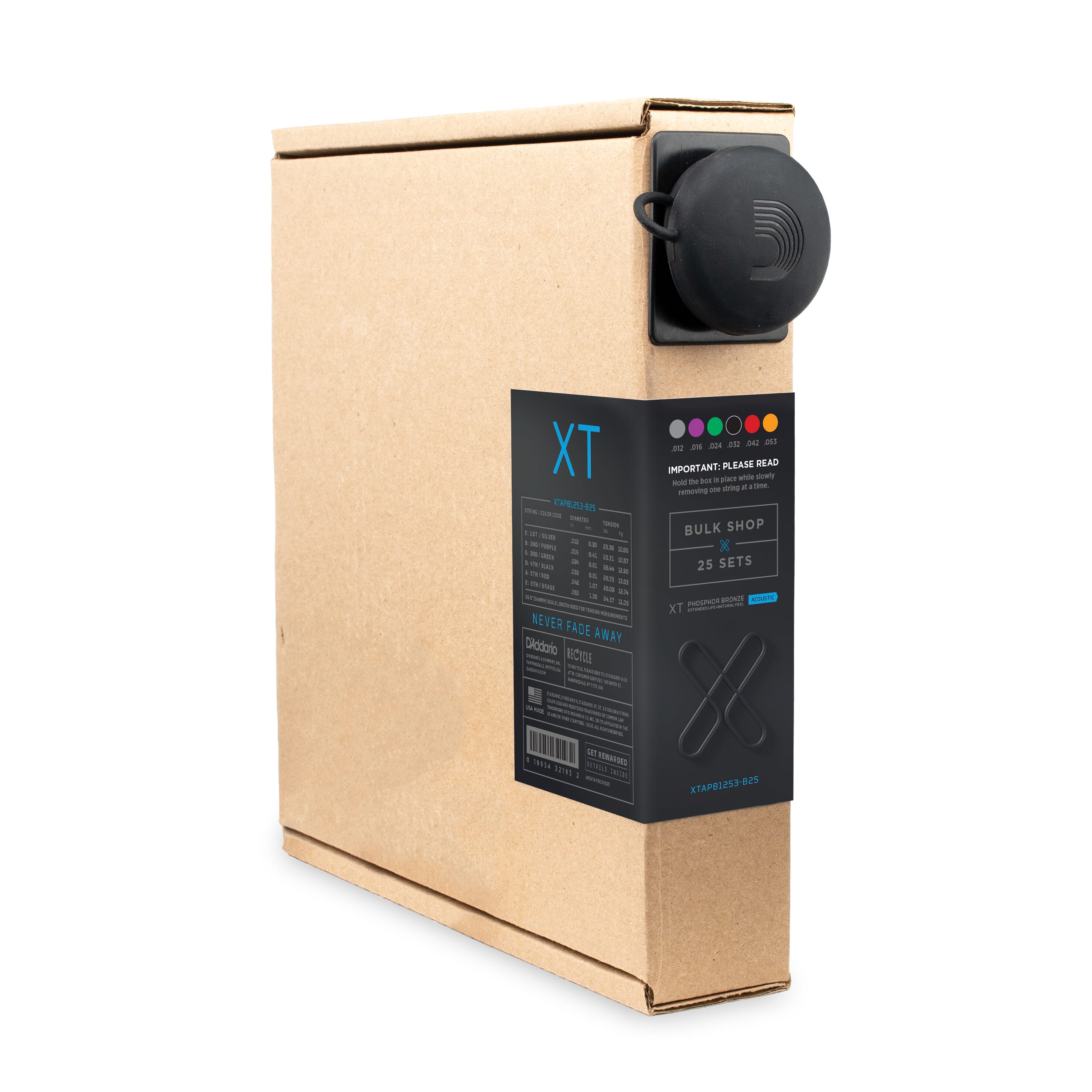 D'Addario XTAPB1253-B25 XTAPB1253 XT Phosphor Bronze Acoustic Guitar Strings, Light, 12-53, 25 Sets