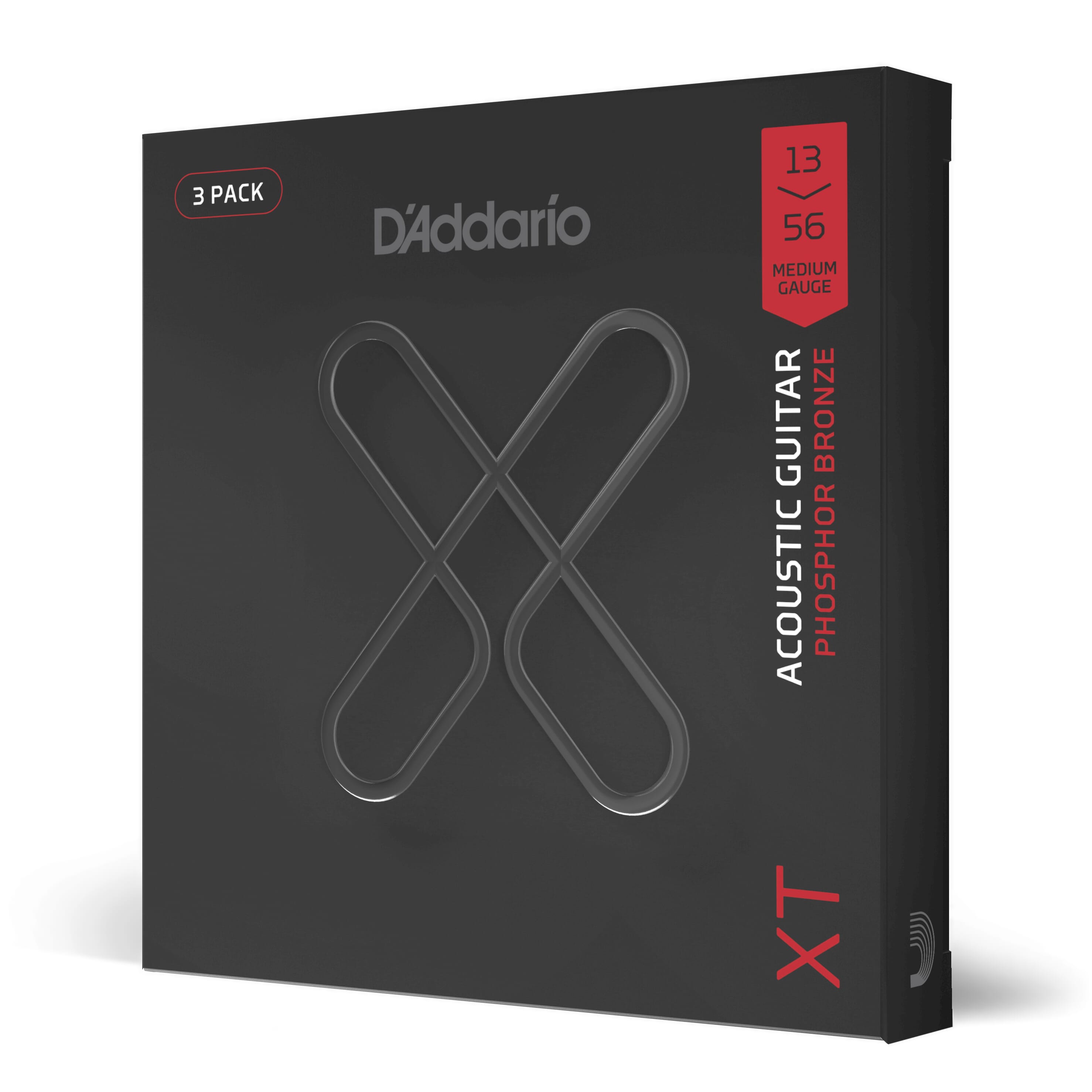 D'Addario XTAPB1356-3P XTAPB1356 XT Phosphor Bronze Acoustic Guitar Strings, Medium, 13-56, 3 Sets