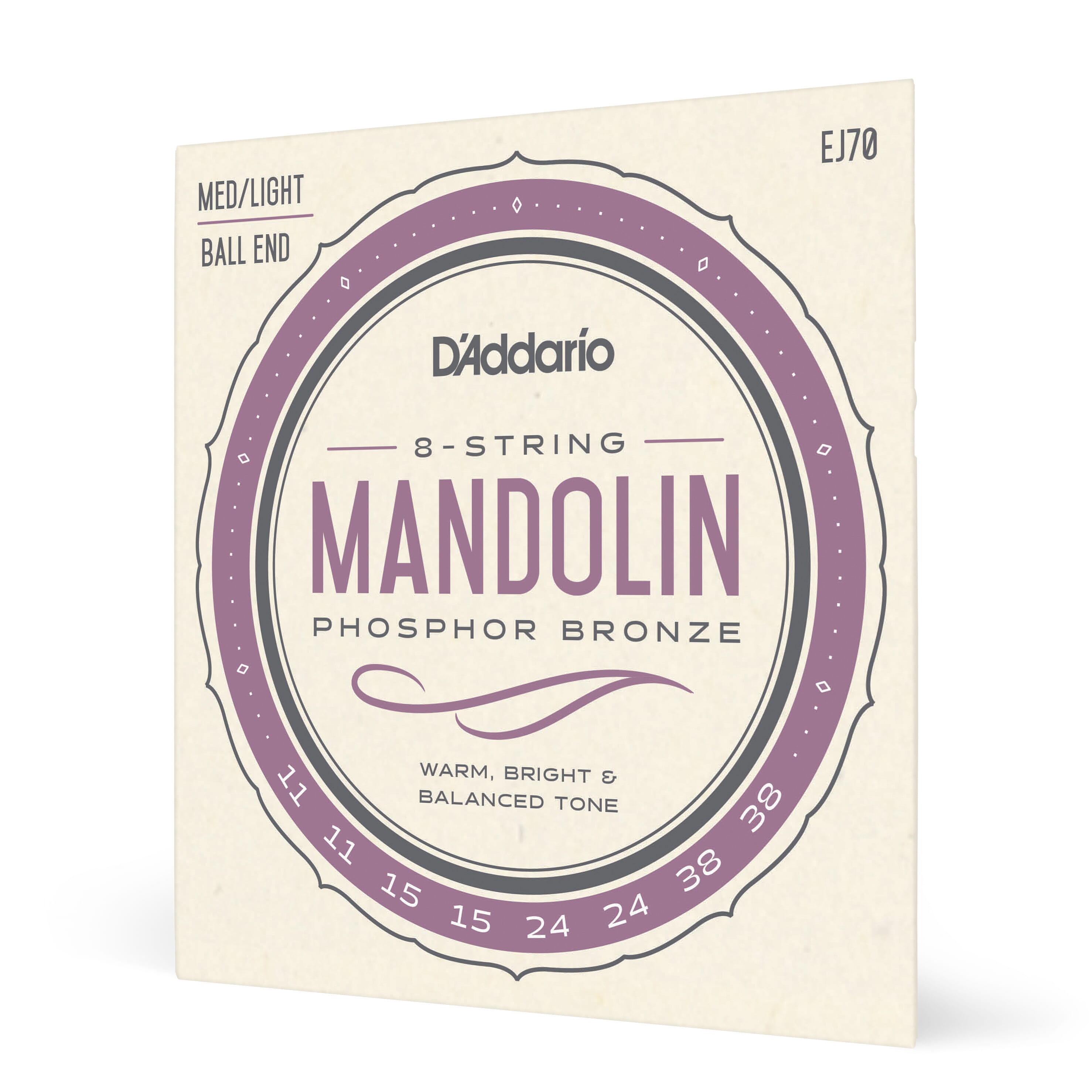 D'Addario EJ70 Phosphor Bronze Mandolin Strings, Ball End, Medium/Light, 11-38