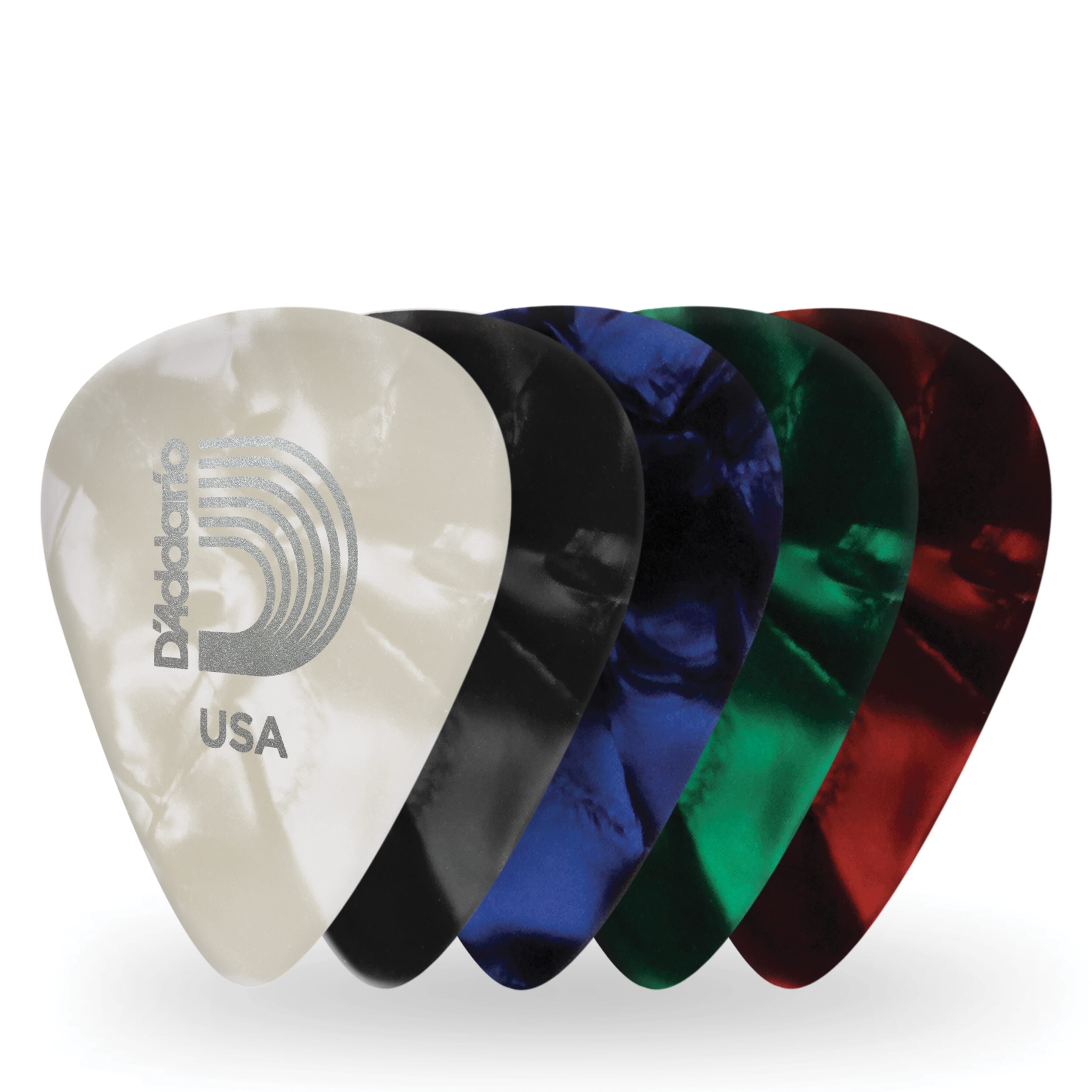 D'Addario 1CAP6-25 Assorted Pearl Celluloid Guitar Picks, 25 pack, Heavy