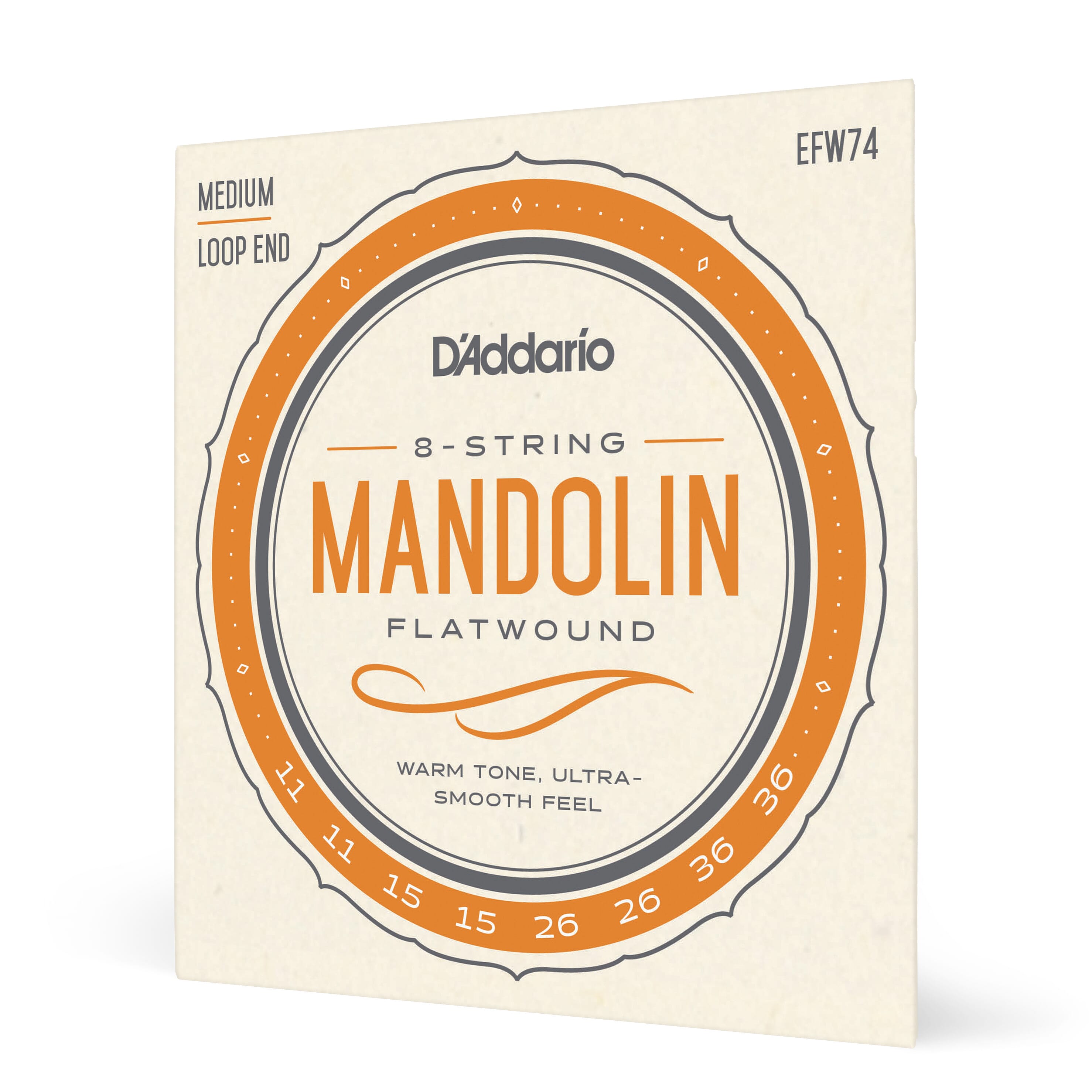 D'Addario EFW74 Flatwound Mandolin Strings, Stainless Steel, Medium, 11-36