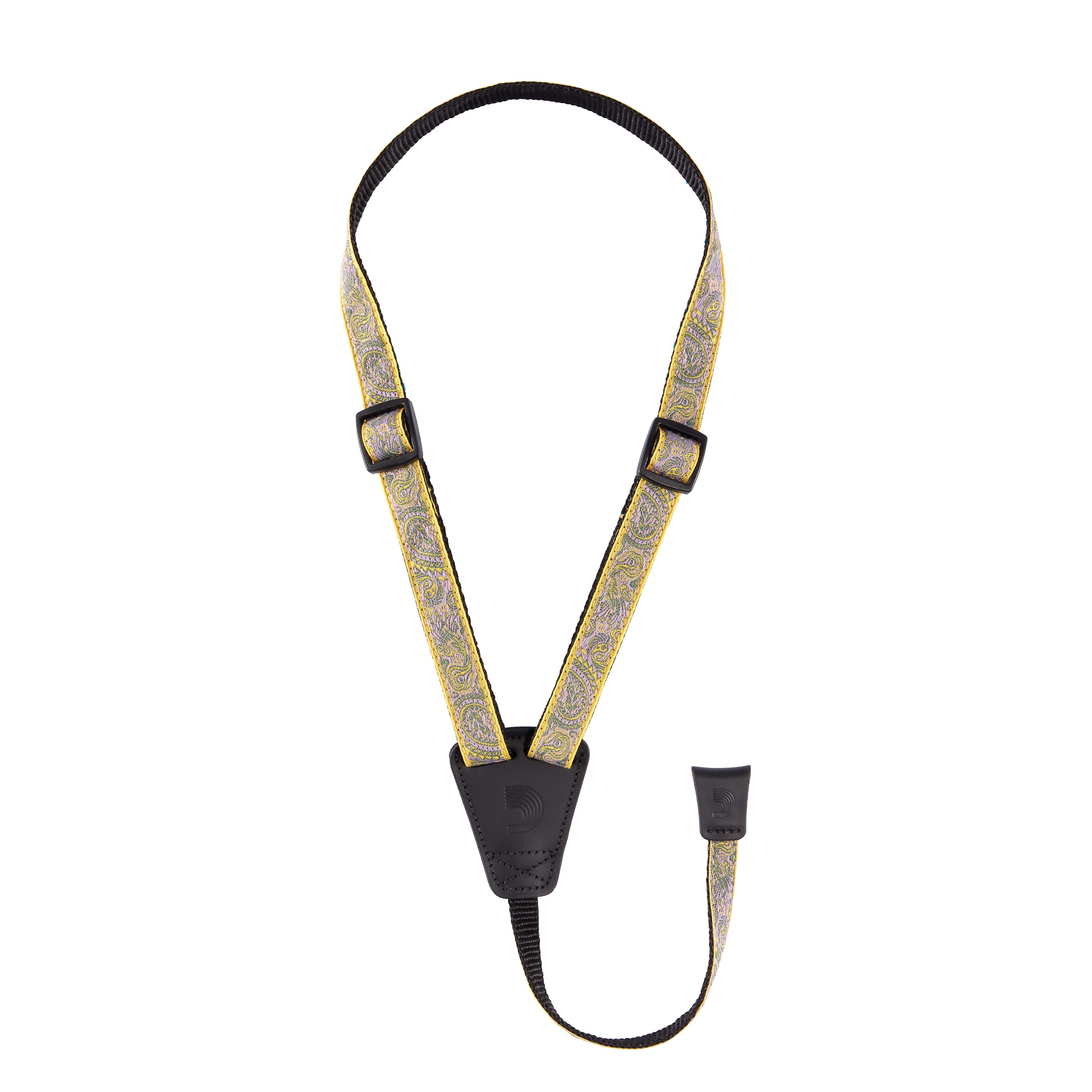 D'Addario 19UKE06 Cradle Ukulele Straps, Paisley Yellow/Purple