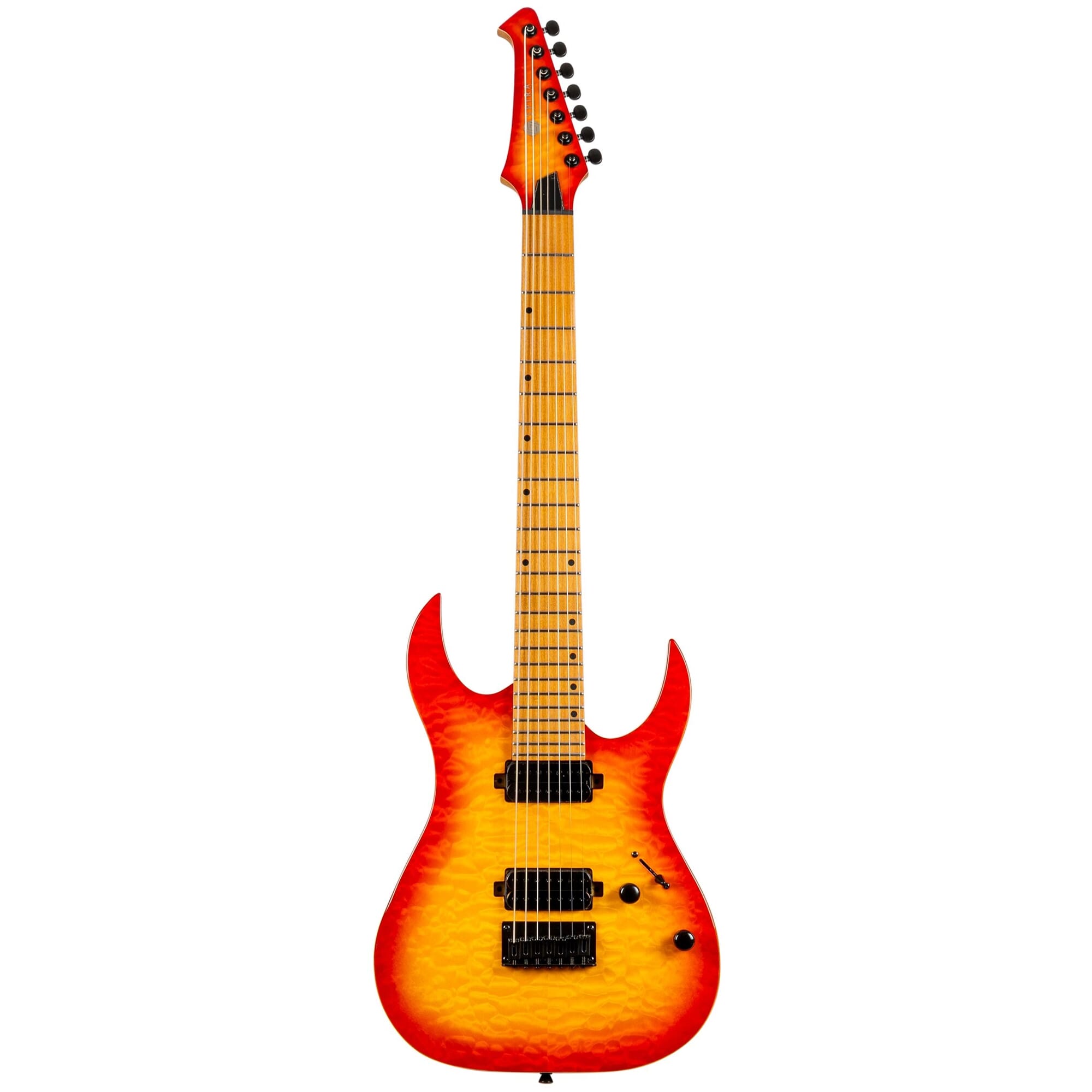 Spira S-507 QFB 7 String High Performance Double Cutaway, Quilted Maple Top, 2 Humbuckers, Reverse Headstock