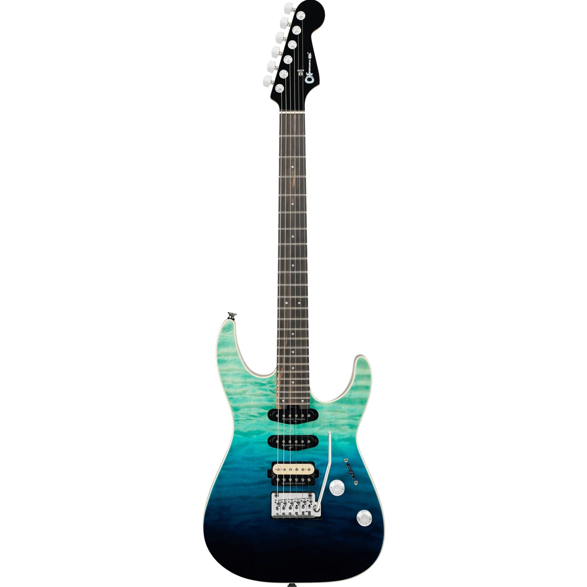Charvel Pro-Mod Plus Dinky® DK24 HSS 2PT EB QM, Ebony Fingerboard - Blue Curaçao