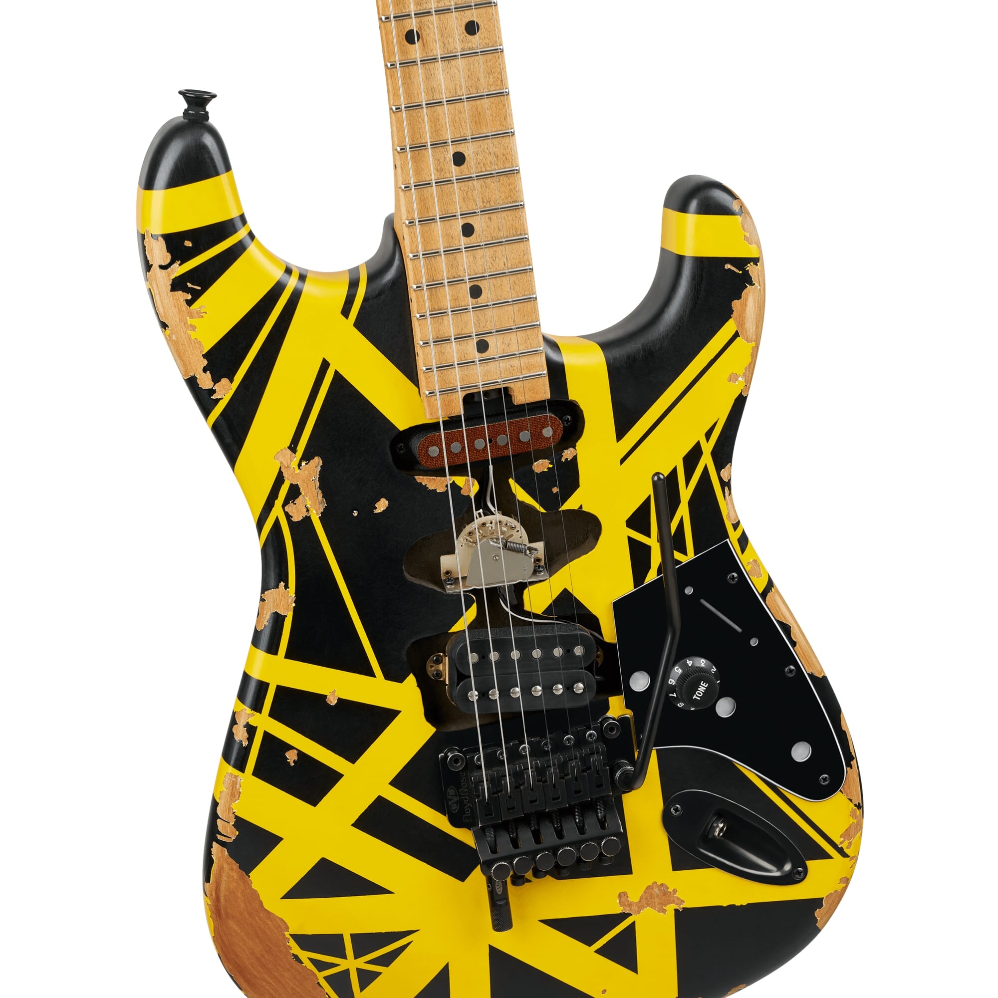 EVH Limited Edition Striped Series Frankenstein™ Frankie, Maple Fingerboard, Black with Yellow Stripes, Aged