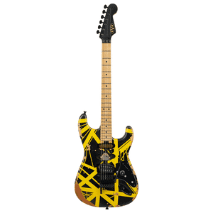 EVH Limited Edition Striped Series Frankenstein™ Frankie, Maple Fingerboard, Black with Yellow Stripes, Aged