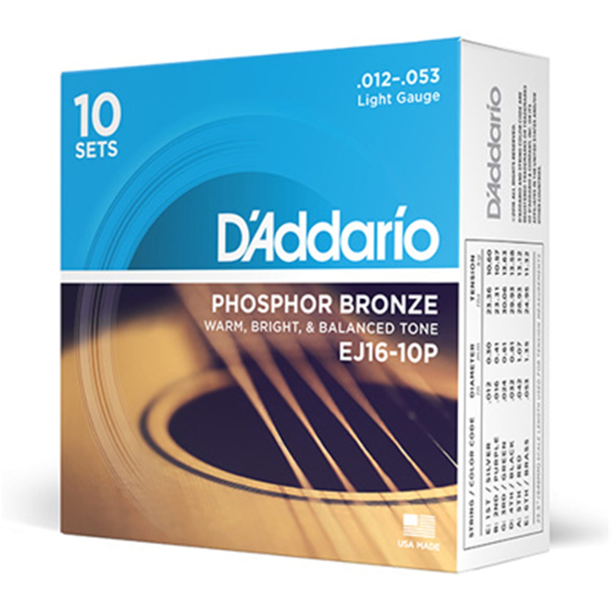 D'Addario EJ16-10P Phosphor Bronze Acoustic Guitar Strings - 10 Sets