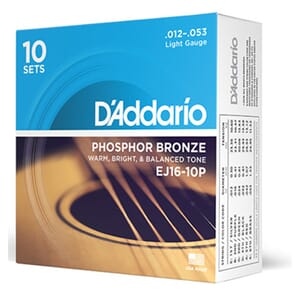 D'Addario EJ16-10P Phosphor Bronze Acoustic Guitar Strings - 10 Sets