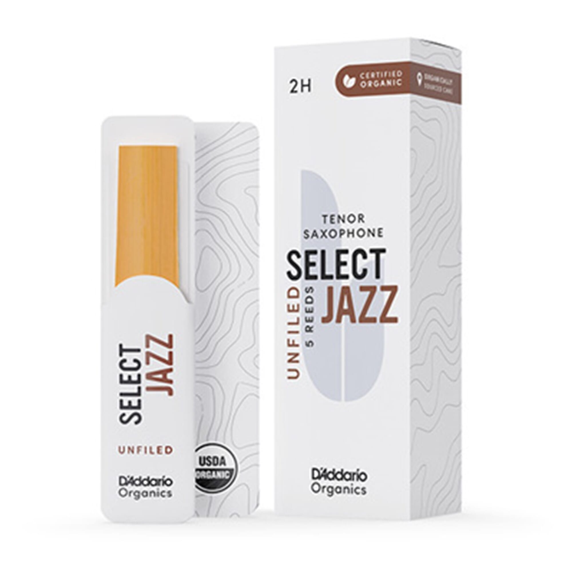 D'Addario Organic Select Jazz Unfiled Tenor Saxophone Reeds, 2 Hard, 5-pack