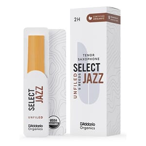 D'Addario Organic Select Jazz Unfiled Tenor Saxophone Reeds, 2 Hard, 5-pack