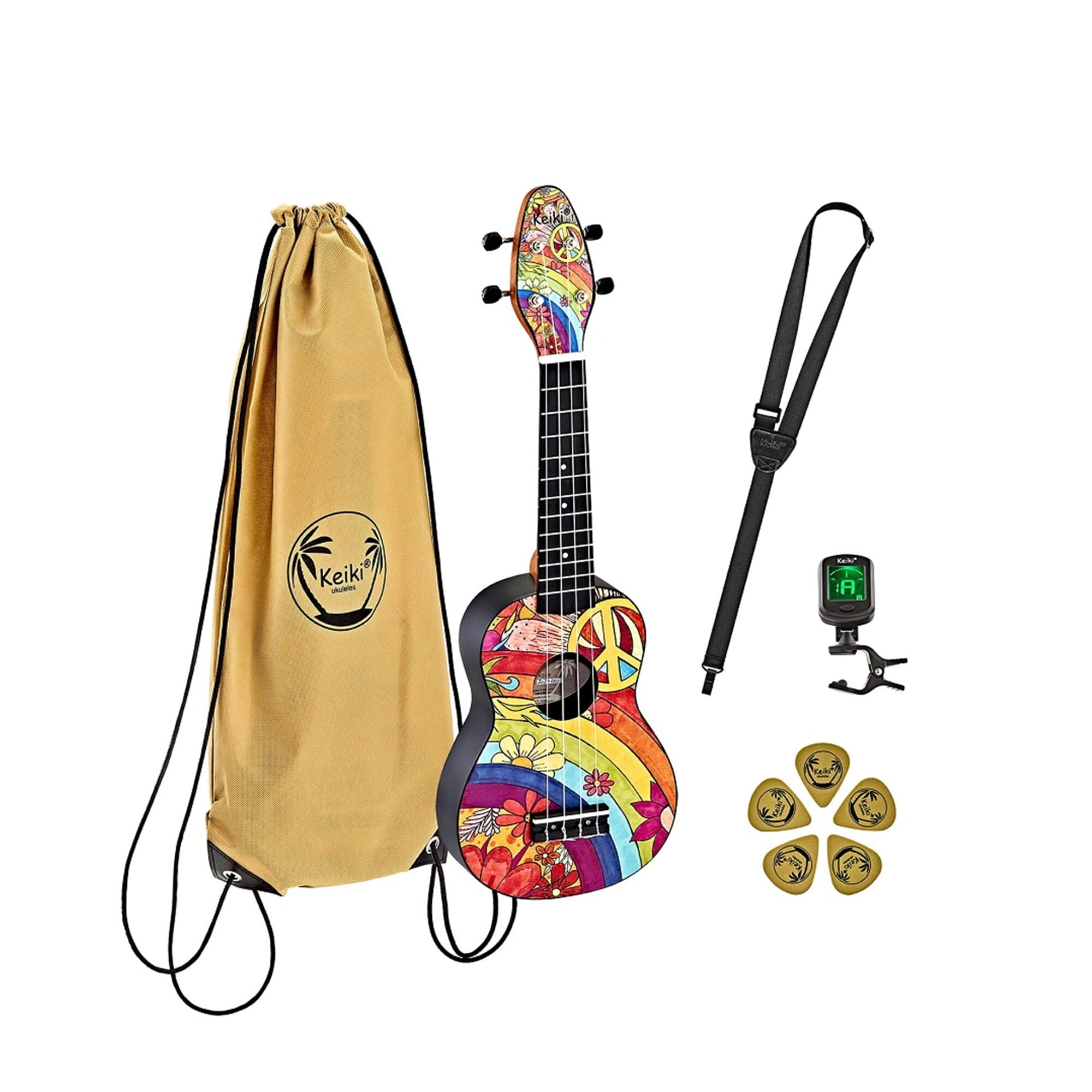 KEIKI K2 Series Soprano Ukulele Bundle - Agathis / Peace '68"