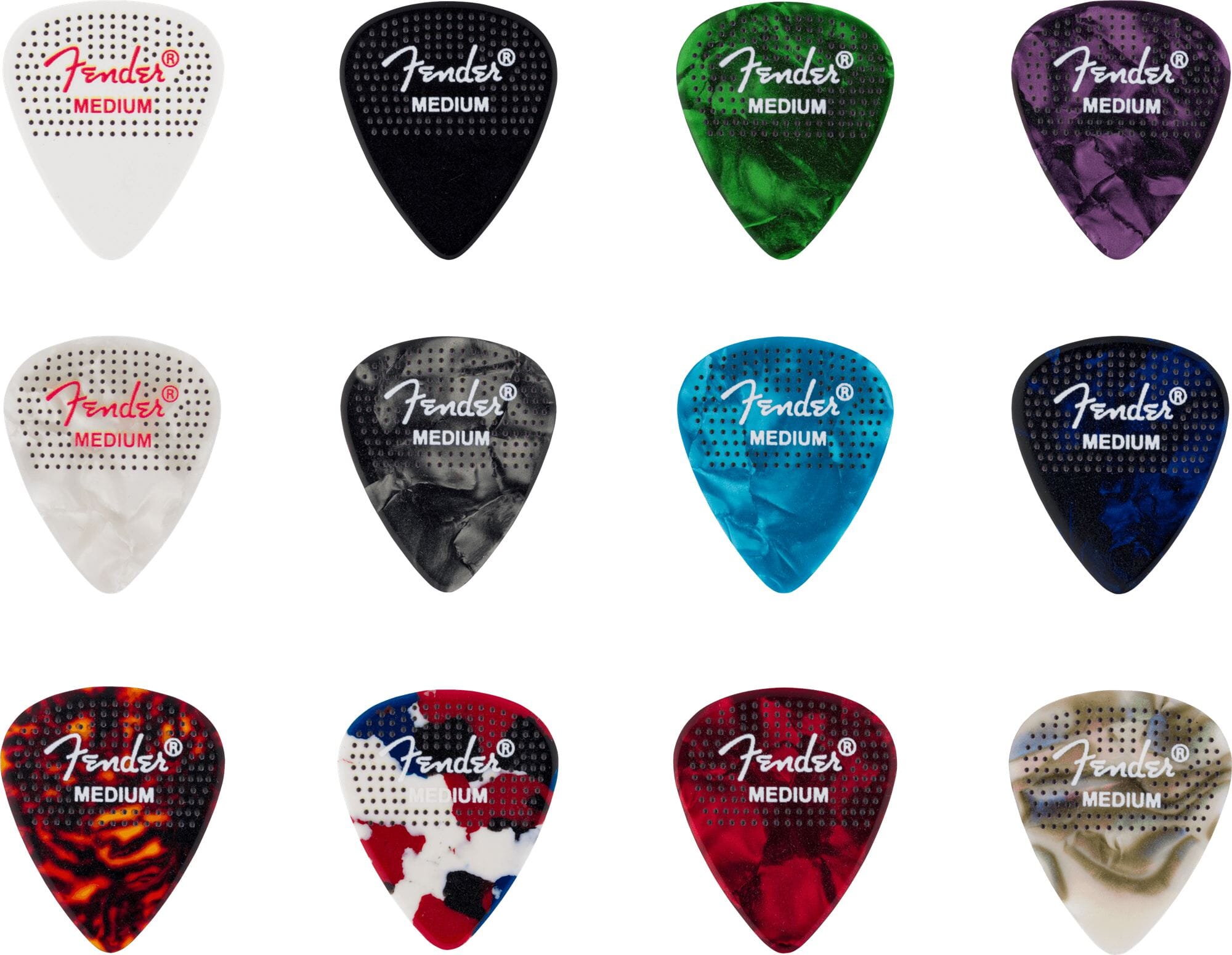 Fender 351 Dotted Celluloid Picks, 12-Pack, Medium