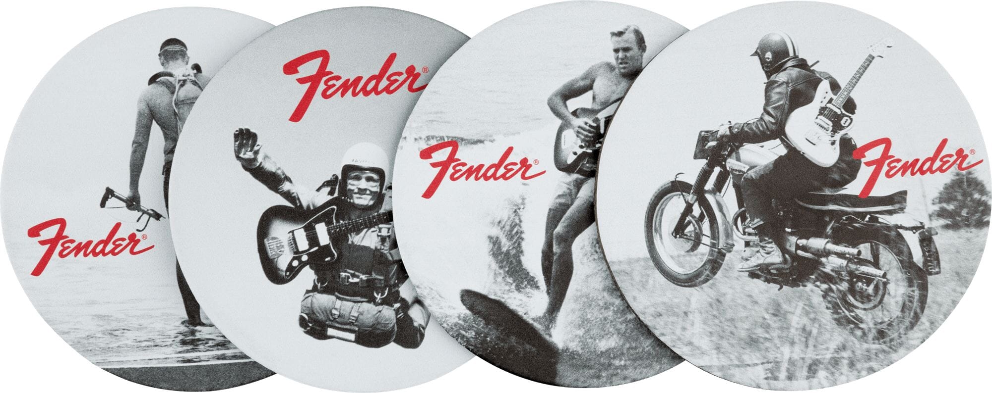 Fender™ Vintage Ads 4-Pk Coaster Set, Black and White