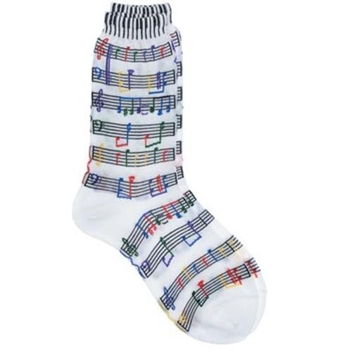 Women's Socks White Staff Coloured Notes