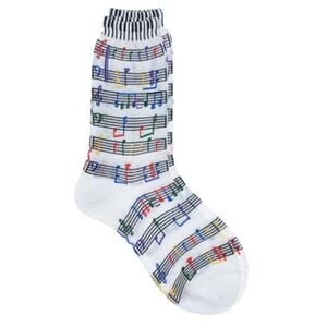 Women's Socks White Staff Coloured Notes