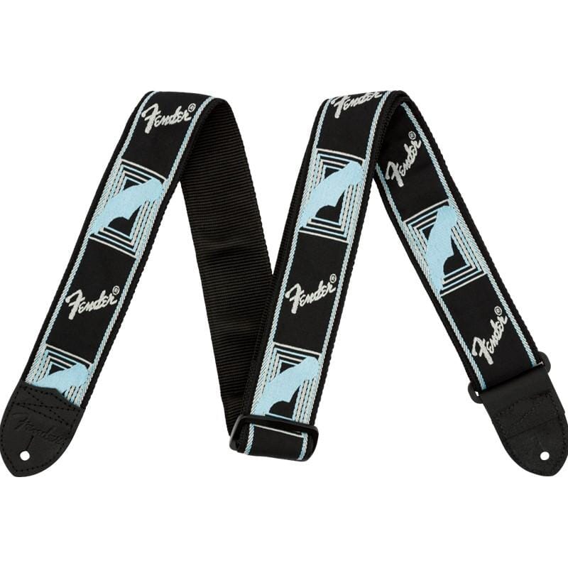 Fender Monogrammed Strap, Black/Light Grey/Blue, 2"