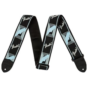 Fender Monogrammed Strap, Black/Light Grey/Blue, 2"