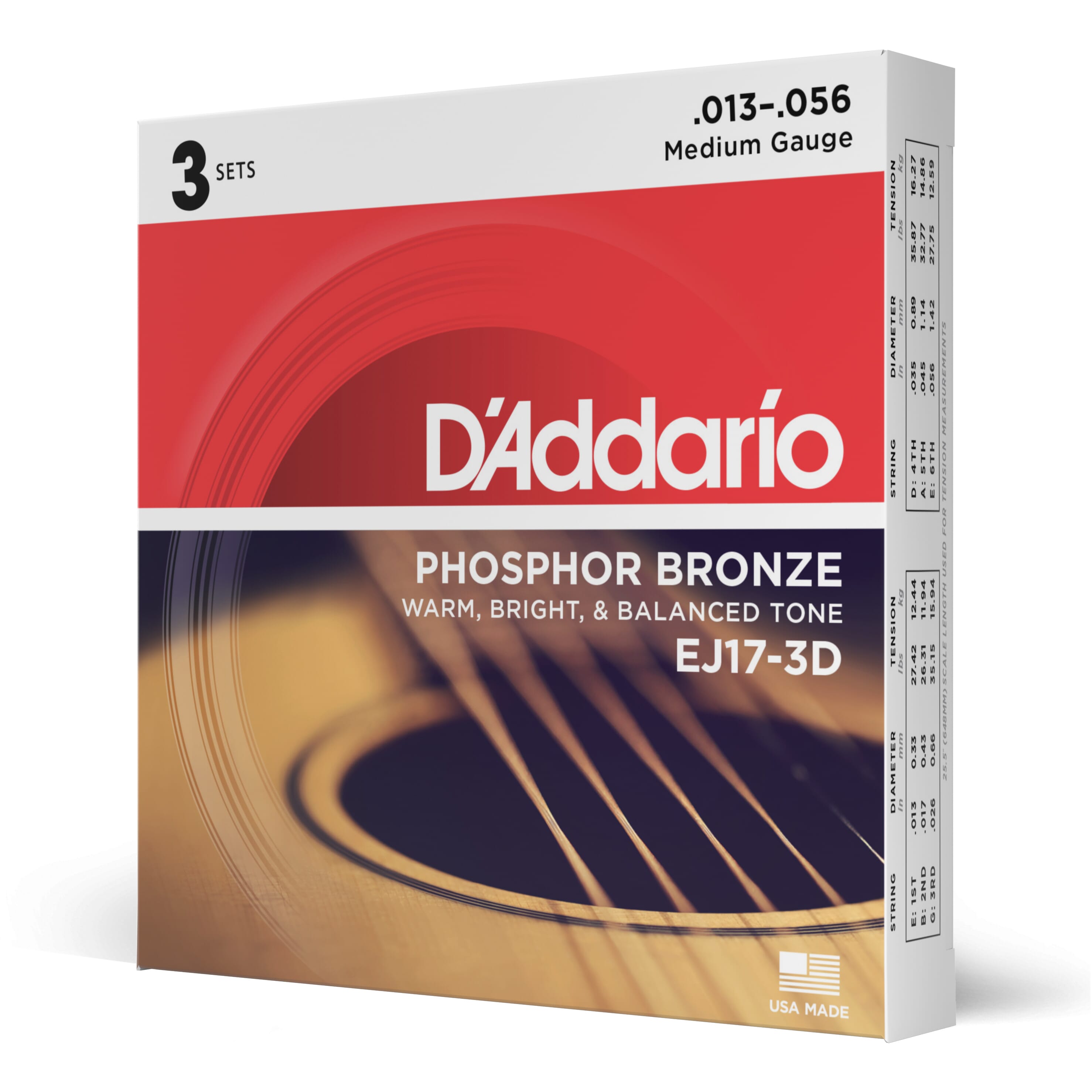 D'addario EJ17 Acoustic Strings, 3-Pack (Phospho Bronze)