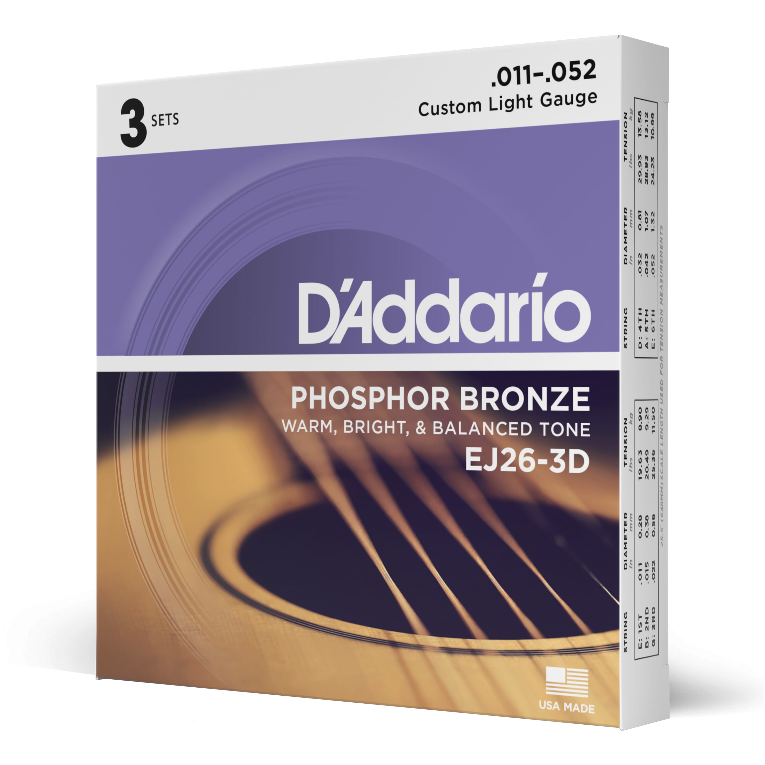 D'addario EJ26 Acoustic Strings, 3 Pack (Phospho Bronze)